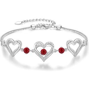 NEW Triple Heart Silver Red Bracelet Sterling Silver with Rhodium Plating